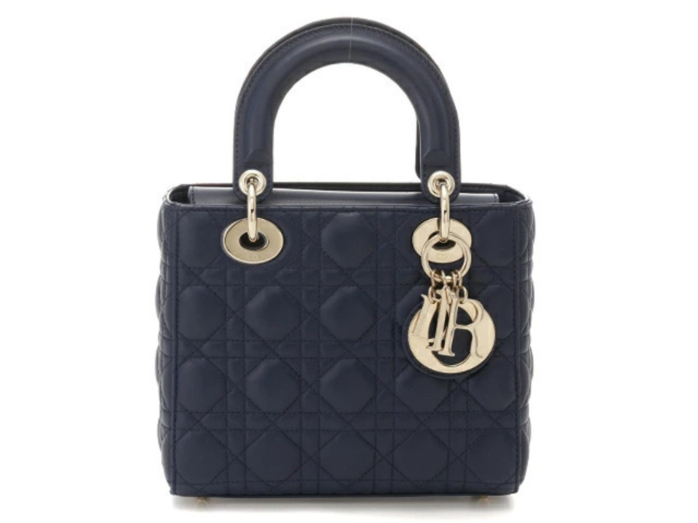 Christian Dior My Lady Shoulder Bag Cannage Lambskin Navy Blue Indigo Blue